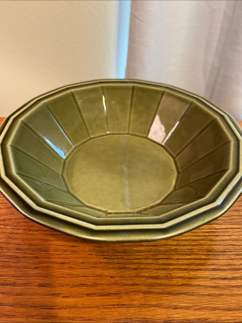 Vintage Homer Laughlin Olive Green Ceramic Serving Bowl with Ribbed Panels